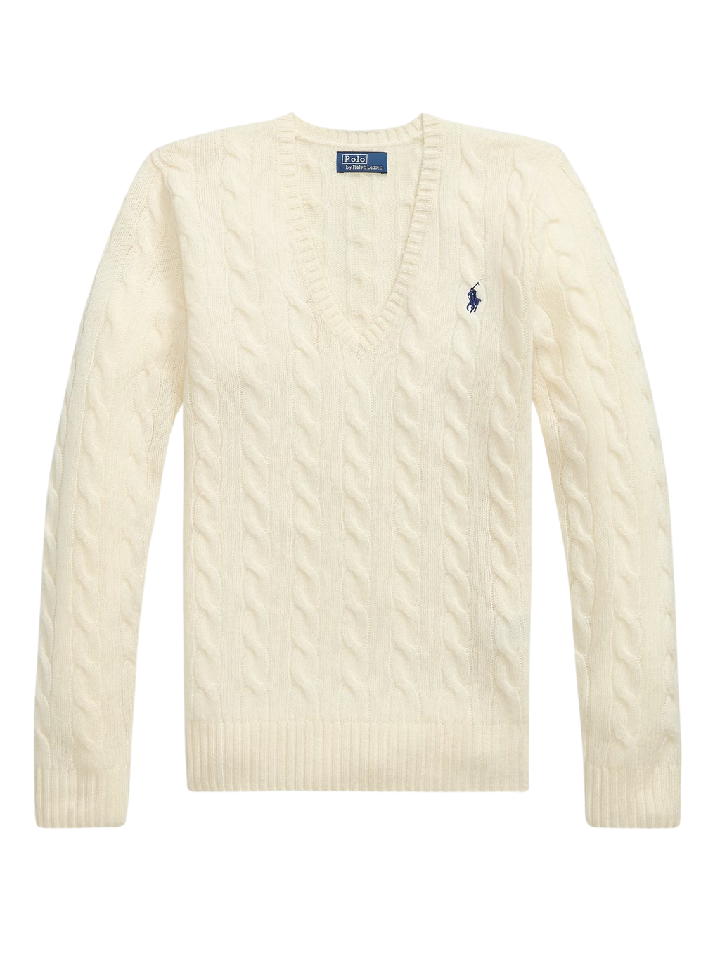 RALPH LAUREN WOMEN Cable-Knit Wool-Cashmere V-Neck Sweater Cream