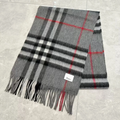 Diyabao Wool Scarf, Check Plaid Tassel, Grey