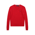 Polo Ralph Lauren Navy Pony Embroidered Cable‑Knit V‑Neck Sweater, Red Women Knit Jumper